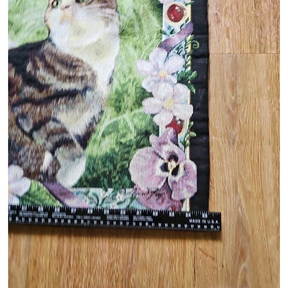 Vintage Cat Tapestry Wall Hanging 35x28. Cats, Butterflies And Flowers.
